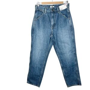 Uniqlo U Wide Fit Tapered Leg Jeans Womens Size 29 High Rise 100% Cotton Blue